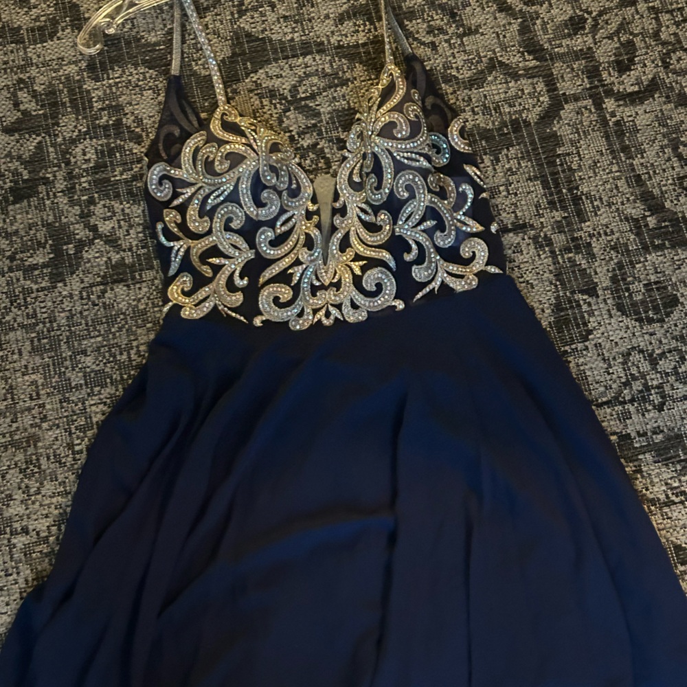 Jovani Navy Dress with Gold Embellishments
